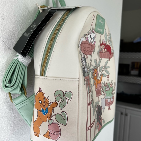 Loungefly Disney cats Cream Mini Backpack with Pastel Green Trim. - Picture 2 of 7